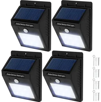 Žárovka Tectake 4 Venkovní nástěnná svítidla LED integrovaný solární panel a detektor pohybu, černá