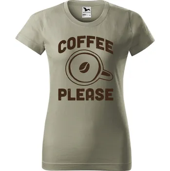 Dámské tričko s potiskem Coffee please Barva trička: Světlá khaki - 28, Velikost: XS