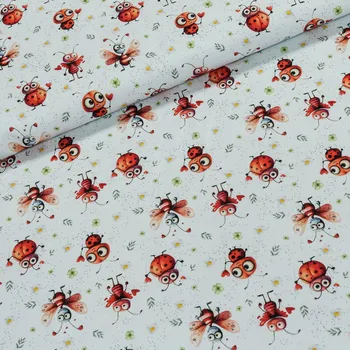 Bavlněný úplet dětský DIGITÁLNÍ TISK 6-00725, berušky na bílé, š.142cm (látka v metráži)