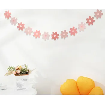 Party dekorace Barevná květinová girlanda s kopretinami pro oslavu | narozeninová dekorace - Růžový