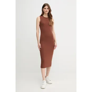 Dámské šaty Šaty Calvin Klein Jeans hnědá barva, midi, přiléhavé, LV047C240G 88X, vel. XXS