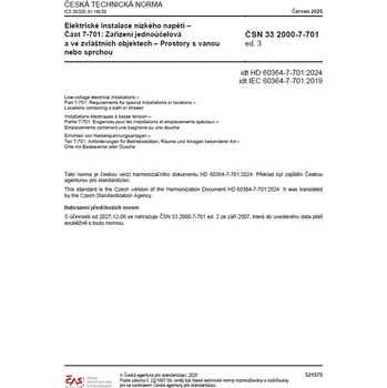 Technika ČSN 33 2000-7-701 ed. 3 - Elektrické instalace nn - Prostory s vanou nebo sprchou