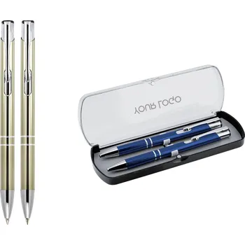 Sada hliníkové kuličkové pero a mikrotužka v dárkovém boxu Solomon, champaň