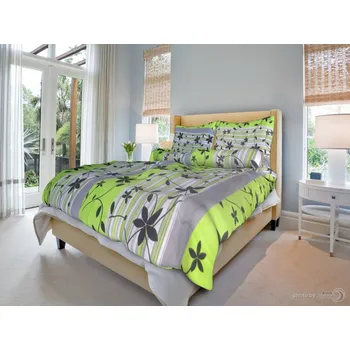 Povlečení Krepové povlečení Liana zelená 1dílné 140 x 200, 70 x 90 cm knoflík