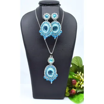 Souprava šperků Mijabijoux Tyrkysová souprava náhrdelníku a náušnic MB00476