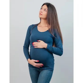 Těhotenské a kojicí tričko Abby 3v1 – bambusové, námořnické modré, dlouhý rukáv, značka Bílá Tara, pohodlný střih pro těhotenství a kojení Velikost: M