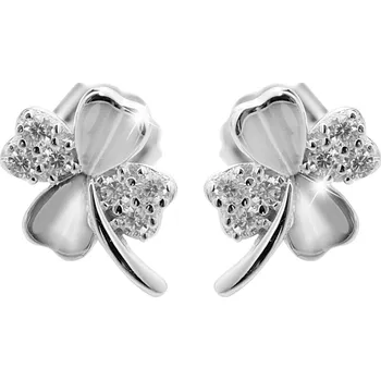 Náušnice JSB bijoux s.r.o. Stříbrné náušnice puzety čtyřlístek s Kubickými zirkony Crystal (Stříbro 925/1000)