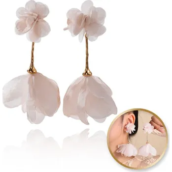 Náušnice Flamenco Mystique Visací náušnice, efektní tylový květ, pudrově růžová K1704