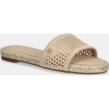 Dámské pantofle Pantofle Tommy Hilfiger KNIT MESH ESPADRILLE FLAT SANDAL dámské, béžová barva, FW0FW08744 80X, EUR 36