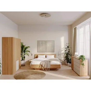 Postel postel AMI 200x200 s nočními stolky a úložným prostorem dub