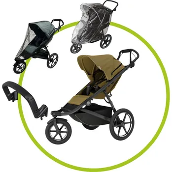 Kočárek Akční set Thule Urban Glide 3 Nutria Green + pláštěnka Emitex + univerzální moskytiéra + madlo Thule