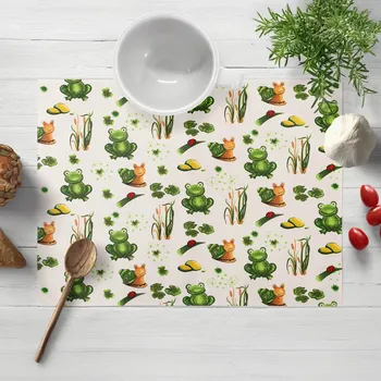 prostírání Dětské bavlněné prostírání na stůl Sandra SA-609 Žabky a šneci na bílém 30x40 cm