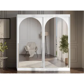 Nábytek Šatní skříň Niwez 200, Barva: bílá / bílá + zlatá MIRJAN 5903211425486