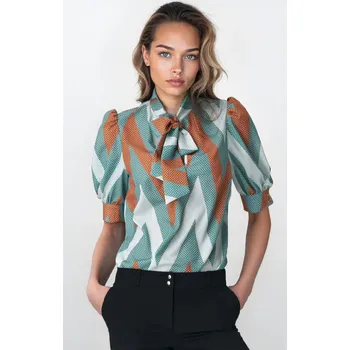 Dámská halenka Vzorovaná halenka s nafouknutými rukávy Barva: Světle Modrá, Velikost: XS