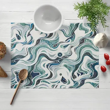 prostírání Bavlněné prostírání na stůl Sandra SA-587 Modro-zelené designové vlnky na mintovém 30x40 cm