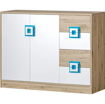 Dětská skříň Nábytek PEGAS s.r.o. Komoda NICO 08, Světlý Dub/Bílá/Tyrkys