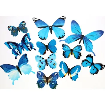 Samolepící dekorace MR 3D Motýl na zeď, modrá varianta - 12 ks, s lepicím kolečkem 2747