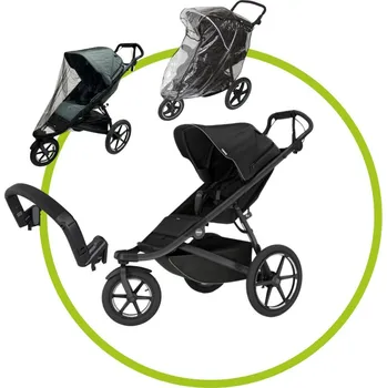 Kočárek Akční set Thule Urban Glide 3 Black + pláštěnka Emitex + univerzální moskytiéra + madlo Thule