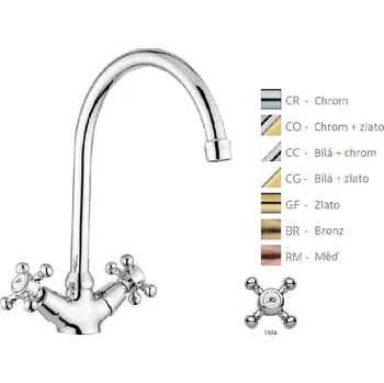 Vodovodní baterie Paffoni VIOLA dřezová stojánková baterie retro Barva: Chrom a zlatá povrchová úprava VLV180CO