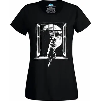 Dámské tričko Měsíční Hlídač v Okně (Velikost: 4XL, Barva: Černá)