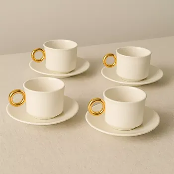 Sada nádobí Essenza – Sada 4 šálků a podšálků Sculpture Off White