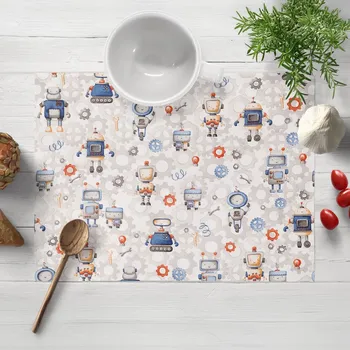 prostírání Dětské bavlněné prostírání na stůl Sandra SA-584 Svět robotů na šedo-bílém 35x45 cm