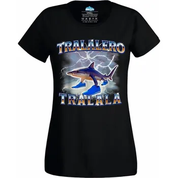 Dámské tričko Italský Brainrot Tralalero Tralala (Velikost: 4XL, Barva: Černá)