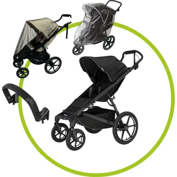 Kočárek Akční set Thule Urban Glide 4-wheel Black + pláštěnka Emitex + univerzální moskytiéra + madlo Thule