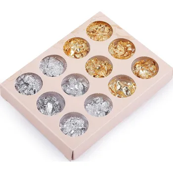 Metalické fólie / vločky ke zdobení dekorací a bytových doplňků, barva 1 mix