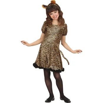 Karnevalový kostým Dívčí kostým Leopard (šaty s ocasem, ouška) - Pro věk 5-7 let (128 cm)