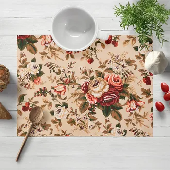 prostírání Bavlněné prostírání na stůl Sandra SA-607 Červené růže na béžovém 30x40 cm