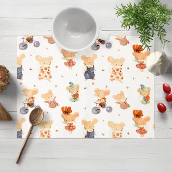 prostírání Dětské bavlněné prostírání na stůl Sandra SA-611 Hravé myšky na bílém 30x40 cm