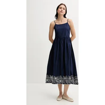 Dámské šaty Bavlněné šaty United Colors of Benetton tmavomodrá barva, midi, 4KUSDV0B7 59X, vel. XS
