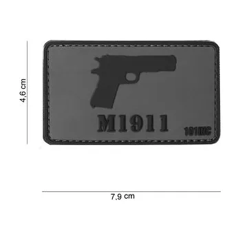 Nášivka Gumová nášivka 101 Inc zbraň M1911 - šedá
