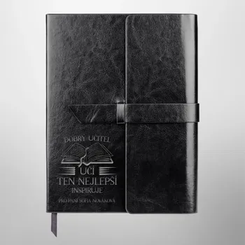 Žertovný předmět Dobrý učitel učí - zápisník z eko kůže s gravírováním - personalizovaný produkt