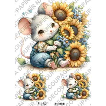 Umělecký papír Rýžový a soft papír na decoupage - Myška se slunečnicí - KB0950 Materiál: Soft, Rozměr: A4