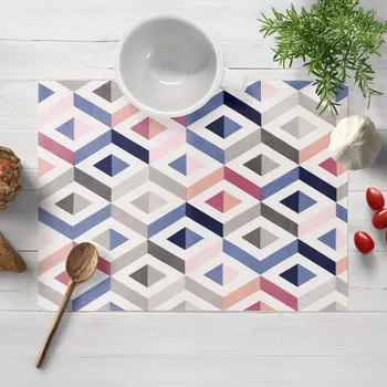 prostírání Bavlněné prostírání na stůl Sandra SA-573 Modro-růžovo-šedé kosočtverce 30x40 cm