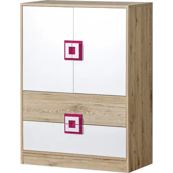 Dětská skříň Nábytek PEGAS s.r.o. Komoda NICO 09, Světlý Dub/Bílá/Růžová