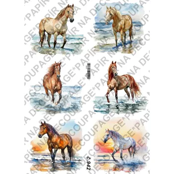 Umělecký papír Rýžový a soft papír na decoupage - Kůň - KB0942 Materiál: Soft, Rozměr: A4