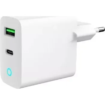 nabíječka do sítě USB‑A/USB‑C 20 W s LED, PD a QC 3.0, bílá
