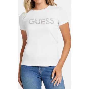 Dámské tričko Dámské bílé triko Guess s perforovaným logem - Velikost L, Barva Bílá 56237 R5GI13