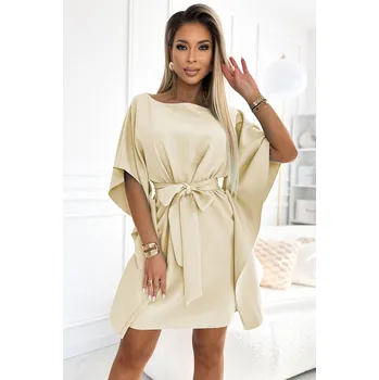 Dámské šaty Elegantní šaty NICOLA s opaskem - béžové 287-28 Velikost: 2XL/3XL