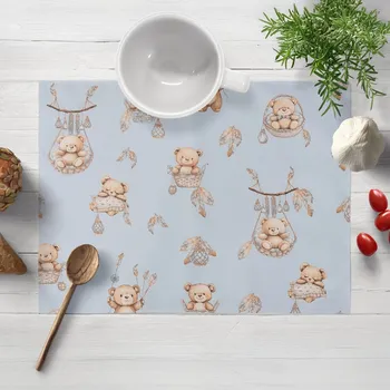 prostírání Dětské bavlněné prostírání na stůl Sandra SA-615 Medvídci v košíčcích na modrém 30x40 cm