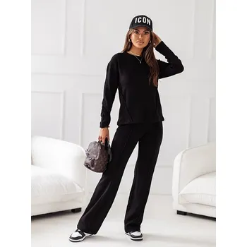 Dámská halenka Černý dvoudílný úpletový komplet - blůza a kalhoty (VE74) odstíny černé XL (42)