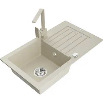 Kuchyňský dřez MEXEN/S - Pablo granitový dřez 1-miska s odkapávačem včetně baterie Rita, béžový 6510-69-670300-69