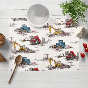 prostírání Dětské bavlněné prostírání na stůl Sandra SA-578 Náklaďáky a bagry na bílém 30x40 cm