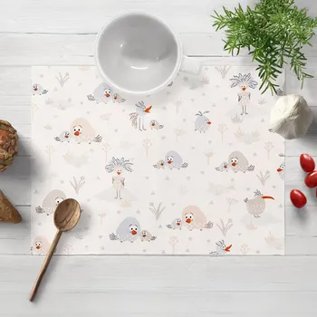 prostírání Dětské bavlněné prostírání na stůl Sandra SA-614 Veselí ptáčci na bílém 30x40 cm