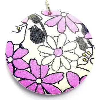 Přívěsek Přívěsek malované dřevo , stříbrný úchyt - květiny - AKCE (Dřevěný přívěsek na stříbrném úchytu)