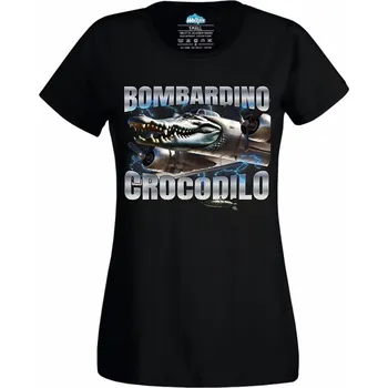 Dámské tričko Dámské tričko Italský Brainrot Bombardino Crocodilo (Velikost: XL, Barva: Černá)