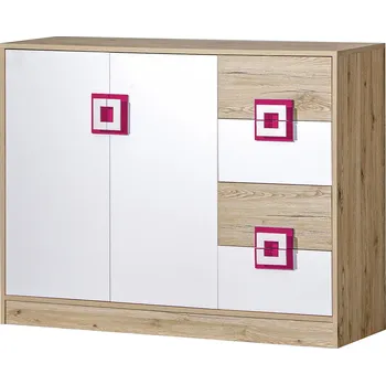 Dětská skříň Nábytek PEGAS s.r.o. Komoda NICO 08, Světlý Dub/Bílá/Růžová